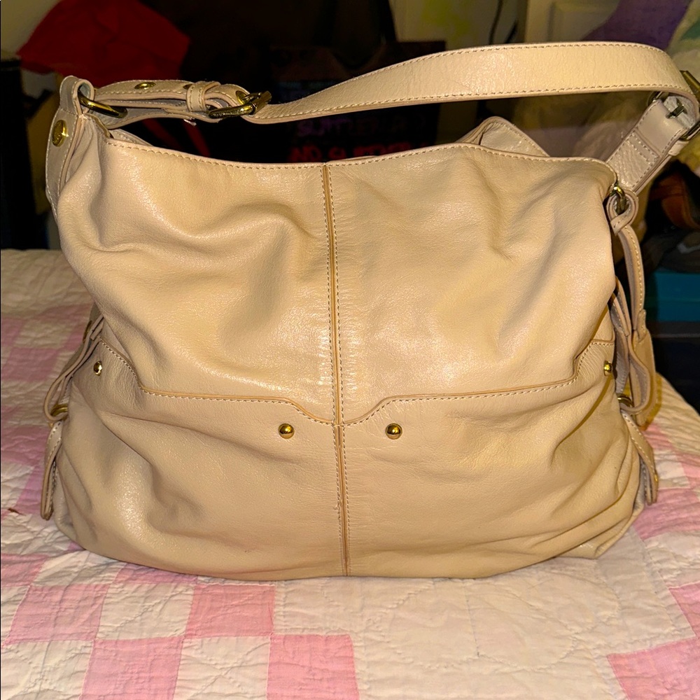 Badgley Mischka Souvhy Hobo Bag Tan/Beige  Leather Large (C)